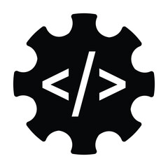 Code configuration vector icon with gear and developer symbol representing software engineering and programming process