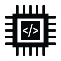 Programming chip vector icon combining microchip and code symbol representing embedded systems and hardware development