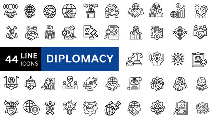 Diplomacy line icon collection. Vector illustration set 