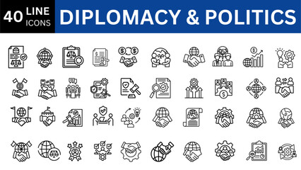 Diplomacy and Politics line icon collection. Vector illustration set 
