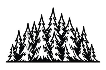 Obraz premium Pine Forest Grove Vector Illustration Black and White Engraving Style for Woodland or Outdoor Logo