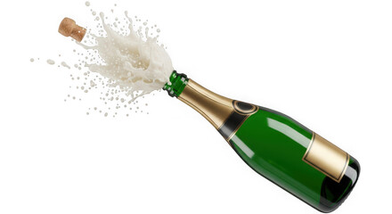 Champagne bottle cork popping with festive splash, dynamic motion