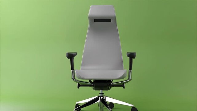 Sleek Ergonomic Office Chair 3D Render on Bright Green Minimal Background &mdash; Modern Ergonomic Office Chair 3D Render in 4K Ultra HD