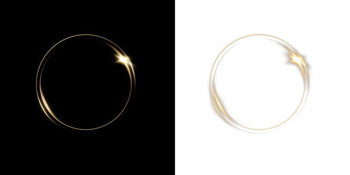 Magic gold light circle PNG  glowing spiral with bokeh and spark effect on transparent background. Shiny frame for overlay, celebration, and decoration.