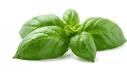 Obraz premium Close-up of basil leaves on white background, fiber-dense choice