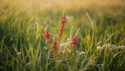 Close-up view of flower plants during afternoon light, showcasing seasonal change