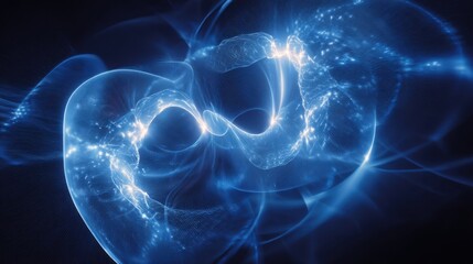 Obraz premium Abstract glowing blue waves creating a dynamic energy flow with swirling patterns and luminous highlights on a dark background for creative projects