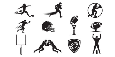 American football icon set isolated on white
