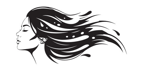 Beautiful woman with long hair isolated on white background