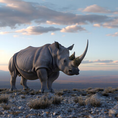 Fototapeta premium Majestic rhinoceros standing tall in its natural habitat a symbol of strength and resilience.