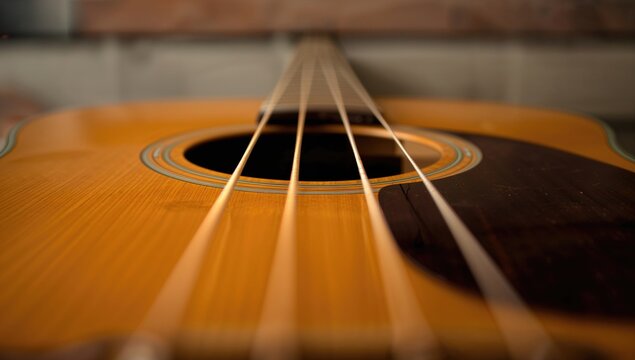 Close-up of amber acoustic guitar strings, highlighting maintenance needs