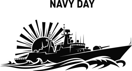 Silhouette of a naval ship for navy day, celebrating the strength and maritime power