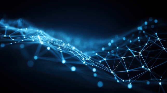 Abstract futuristic digital technology background with glowing blue lines and nodes, representing connectivity and data flow in a virtual space
