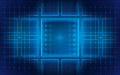 Abstract futuristic neon lights Square Background. Structured Data processing in Database. Transfer digital data. Future technology digital background. Blue Digital cyberspace and light lines dot.
