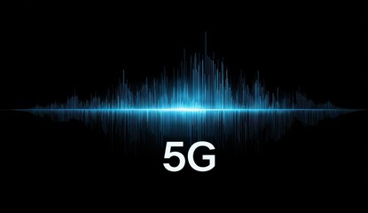 Vibrant photo of 5g technology concept with sound waves on black background for network design