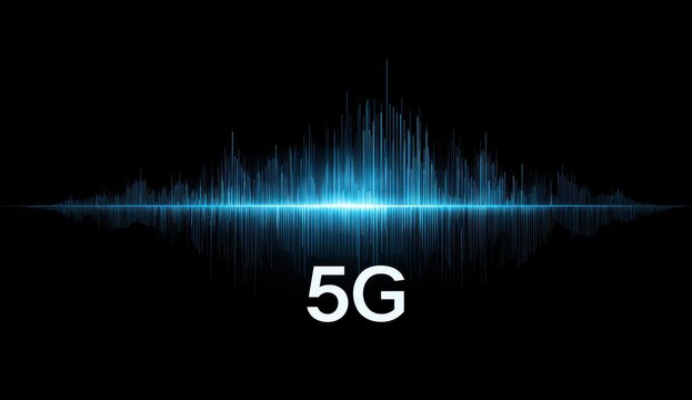 Vibrant photo of 5g technology concept with sound waves on black background for network design
