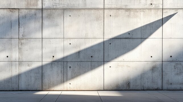 A minimalistic concrete wall casts a sharp shadow, creating a play of light and shadow in an urban environment.