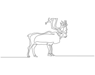 Reindeer continuous line. Continuous one line drawing of reindeer. Horned snow animal concept. Single line drawing