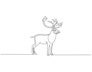 Reindeer continuous line. Continuous one line drawing of reindeer. Horned snow animal concept. Single line drawing