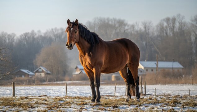 Equine animal standing in a pasture, reflecting a sense of calm and tranquility