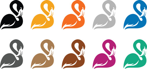 Flamingo icons set in multiple colors, Vibrant bird silhouette vector collection © jakircreativedesign