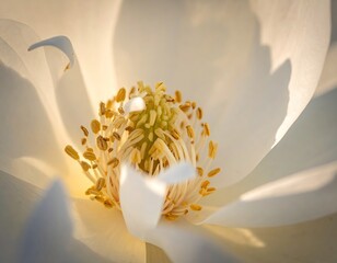 Close Up of White Flower Center with Golden Stamens