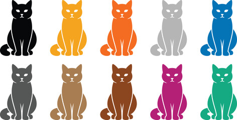 Cat silhouette collection in multiple colors different, Multicolor feline vector illustration set © jakircreativedesign