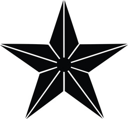 Bold geometric black star icon with sharp edges and faceted design representing quality, excellence, rating, and success symbol.