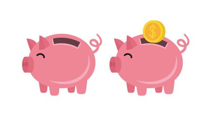 Piggy bank icon. Vector flat illustration isolated on white background.