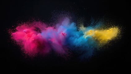 Colorful powder frozen in motion against a dark backdrop, artistic expression in abstraction