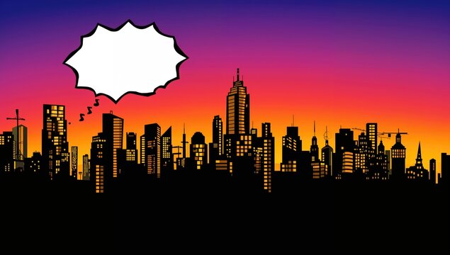 Animated background featuring a city's outline and a cloud silhouette