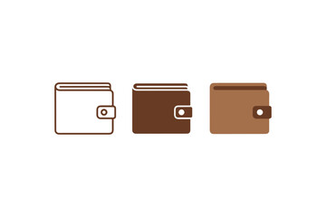 Brown wallet icons set for business finance concept