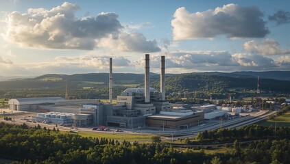 Obraz premium Coal-fired power station and combined cycle power plant, energy production efficiency