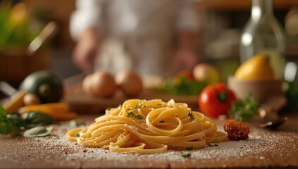 Homemade traditional Italian Tagliatelle pasta, fiber-dense choice