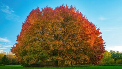 Obraz premium Vibrant autumn leaves of a maple tree, seasonal change