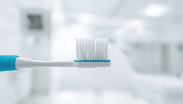 Close-up of a toothbrush, essential for oral hygiene, promoting healthy dental care