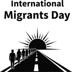 Illustration of international migrants day with people walking towards the sun vector graphic design