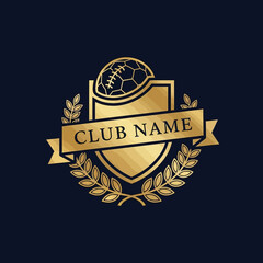 "Luxury-style football club logo, gold metallic look, editable club name, clean outlines, simple vector, easy to trace for printing"