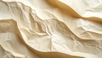 Close Up of Wrinkled Beige Paper with Subtle Shadows Creating a Textured Background Revealing Creases and Folds in Warm Light Perfect for Backdrop Designs