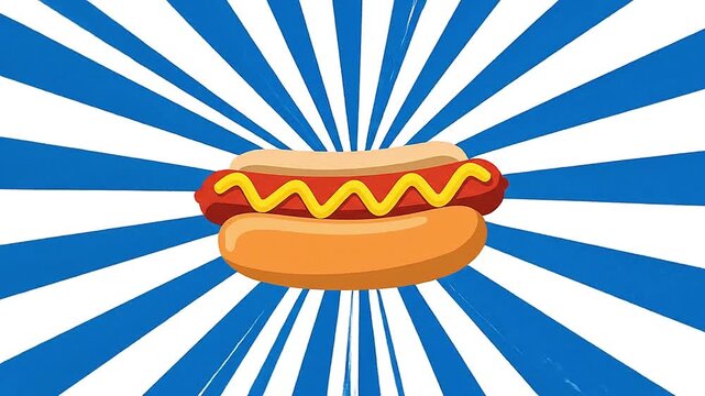 Dolly zoom effect on a vector hot dog with a mustard zigzag, flat art style.