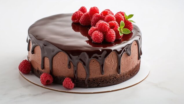 Chocolate Cake with Glaze and Berries on White Surface, indulgent dessert option, National Chocolate Day