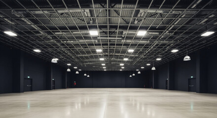 Empty warehouse interior ideal for events and conferences - spacious, modern venue concept