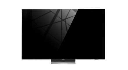 Isolated television set with a dark screen and a silver frame against a black background