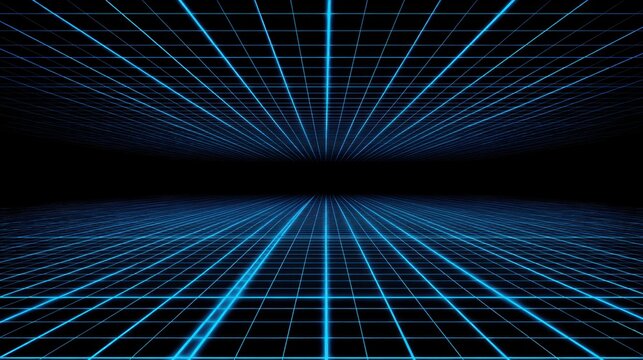Futuristic Blue Grid Background with Neon Lines for Technology Concepts, Digital Art, Virtual Reality, Science Fiction and Innovative Designs - Powered by Adobe