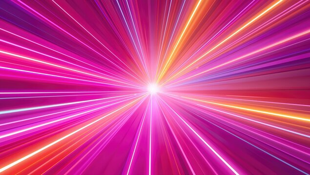 A vibrant, multicolored abstract background featuring neon pink, yellow, and orange rays and lines, suitable for UI design