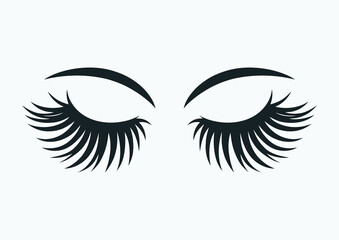 Eyebrows and eyelashes, black and white vector silhouette