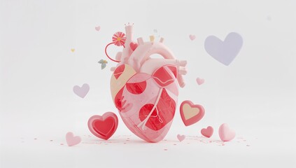 3D heart shape in abstract style on white backdrop, suitable for romantic themes