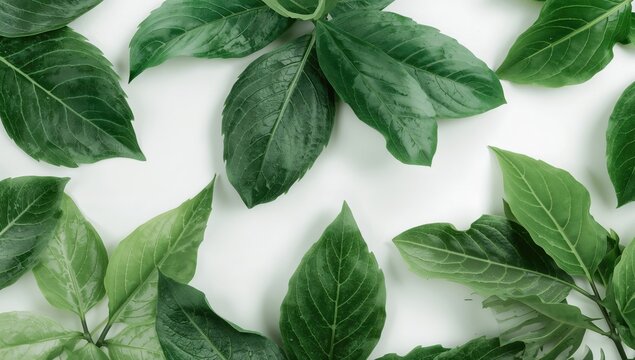 Vibrant green foliage isolated on a white background, ideal for editorial header background