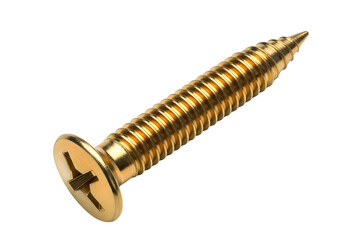 Shiny brass screw isolated on transparent background, closeup