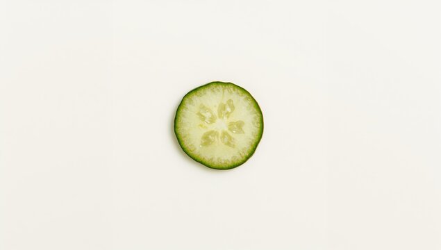 Fresh cucumber slice against a plain white backdrop